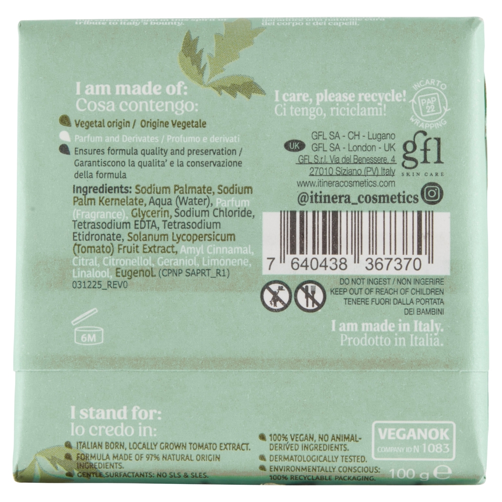 Itinera Sapone Mani e Corpo con bucce di Pomodoro di Sorrento Rinfrescante 100 g